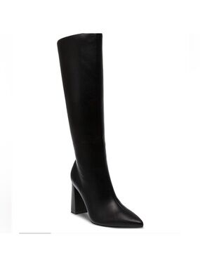 Wild Pair Black Knee-High Pointed Toe Block Heel Boots